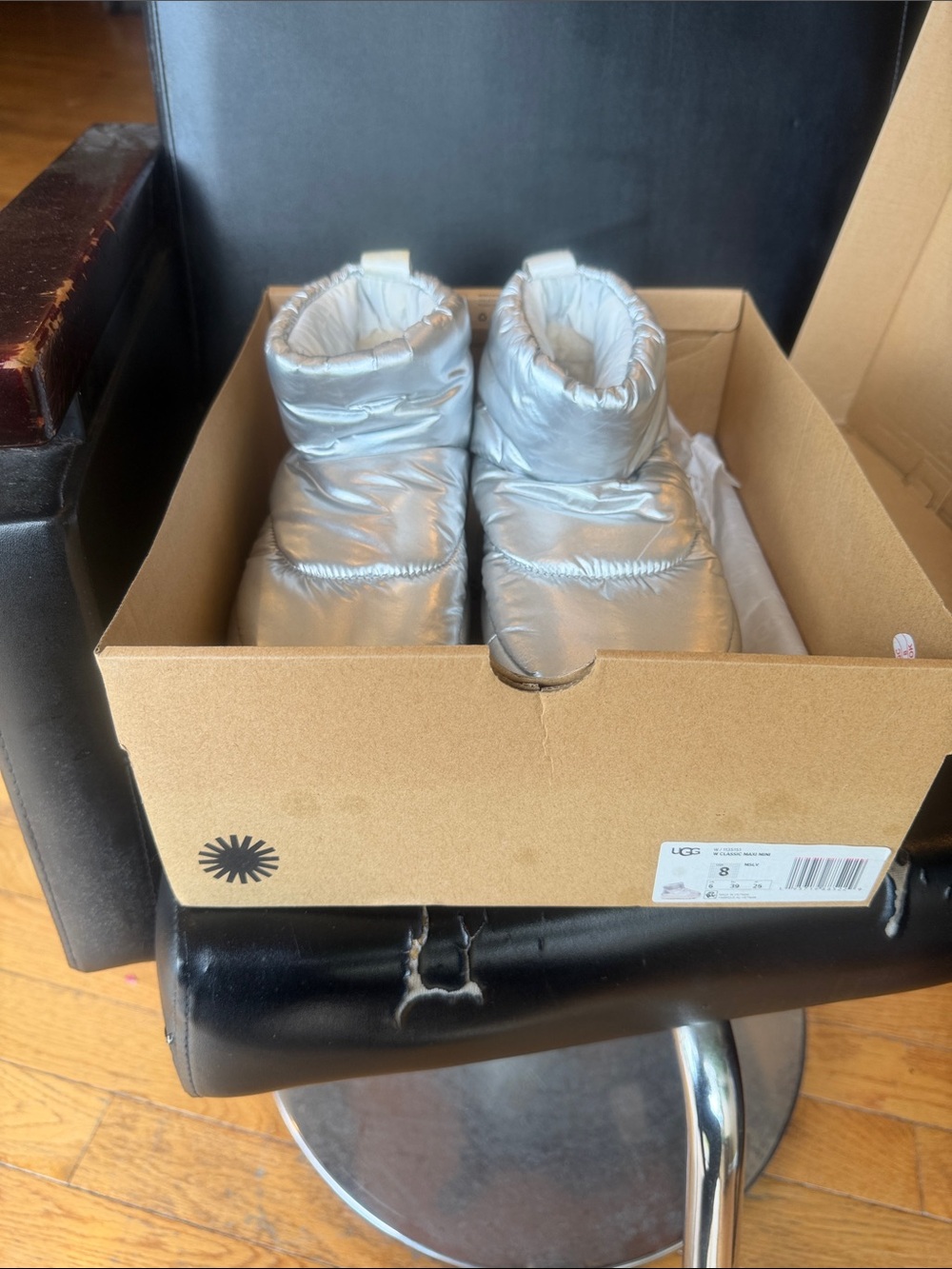 UGG Metallic Silver Puffer Booties